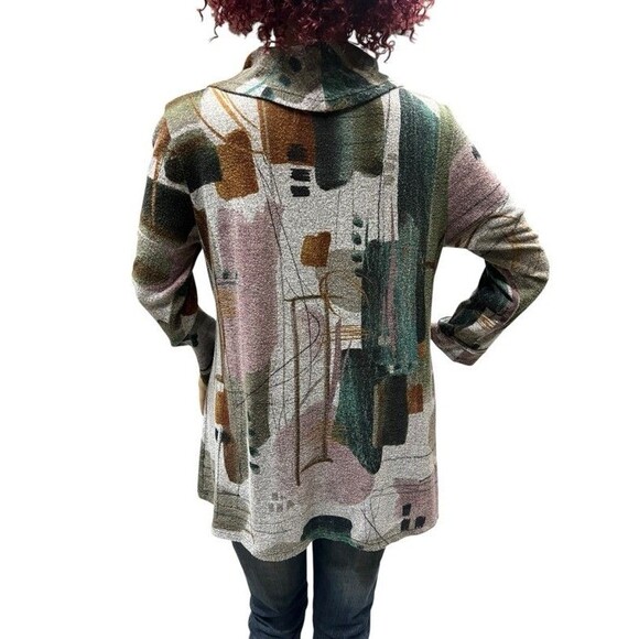 Jess & Jane Cowl Neck 3/4 Sleeve Artsy Abstract Print Tunic Top Size Small - Picture 3 of 10